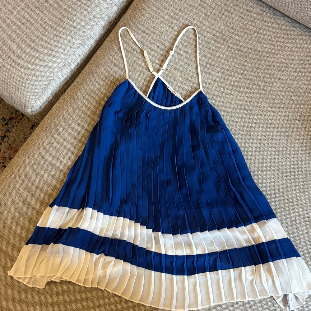 The Impeccable Pig Blue and White Pleated Tank Top